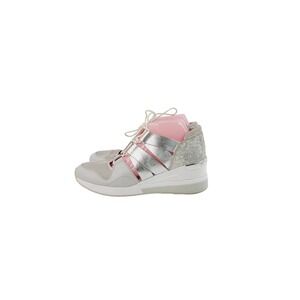 Michael Kors, Lace-Up Round Toe Wedge Sneakers, Women, Size 9 White Silver Gray.